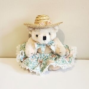 *4 for $30* Vintage Charming Mini Teddy Bear in Floral Dress and Straw Hat